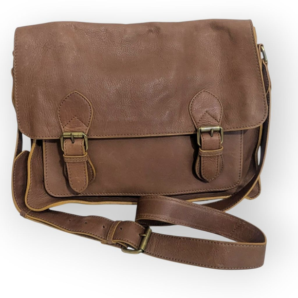 Boden Leather Messenger Crossbody Bag Brown Unisex - Picture 2 of 14